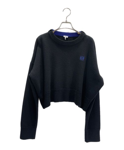 LOEWE（ロエベ）LOEWE (ロエベ) アナグラムクロップドニット ブラック×ブルー サイズ:Lの古着・服飾アイテム