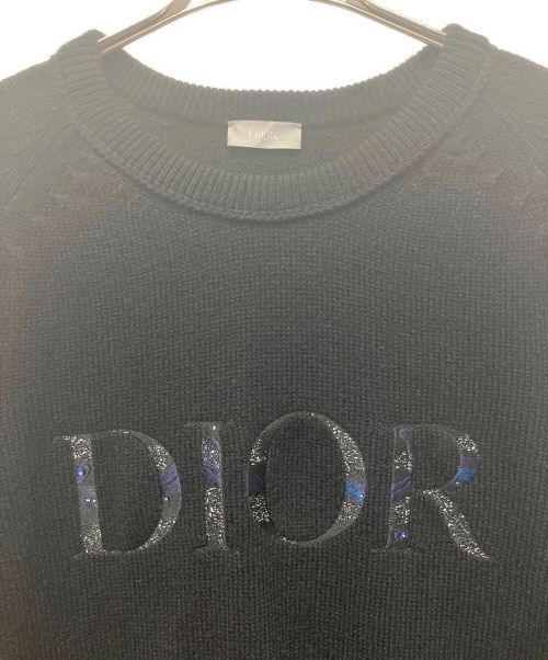 Dior（ディオール）Dior (ディオール) PETER DOIG (ピーター ドイグ) フロント刺繍ニット ブラック サイズ:XLの古着・服飾アイテム