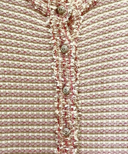 CHANEL（シャネル）CHANEL (シャネル) カシミヤ混ツイードニットコート ピンク サイズ:38の古着・服飾アイテム