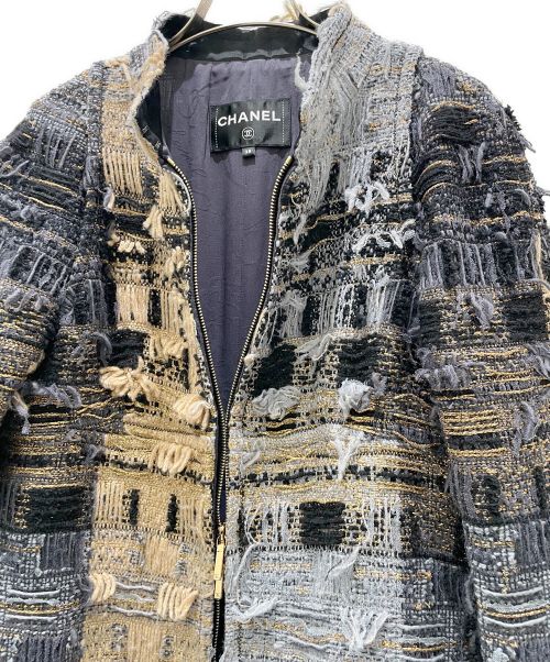 CHANEL（シャネル）CHANEL (シャネル) ツイードコート ベージュ×ブルー サイズ:38の古着・服飾アイテム