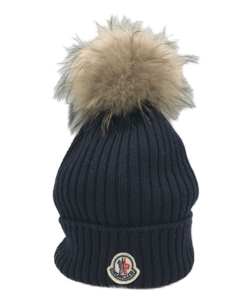 MONCLER（モンクレール）MONCLER (モンクレール) ファー付きパッチロゴニット帽 ネイビー サイズ:XLの古着・服飾アイテム