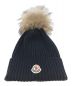 中古・古着 MONCLER (モンクレール) ファー付きパッチロゴニット帽 ネイビー サイズ:XL：23800円