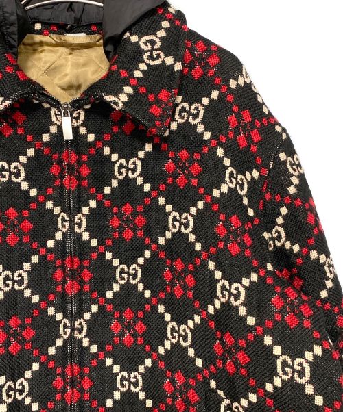 GUCCI（グッチ）GUCCI (グッチ) Macro GG diamond wool jacket ブラック×レッド サイズ:52の古着・服飾アイテム