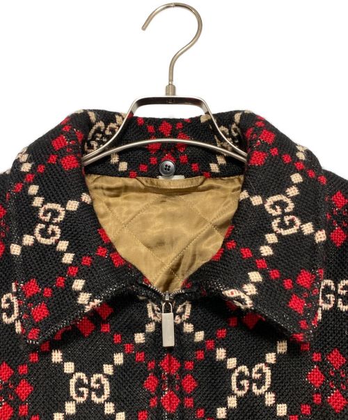 GUCCI（グッチ）GUCCI (グッチ) Macro GG diamond wool jacket ブラック×レッド サイズ:52の古着・服飾アイテム