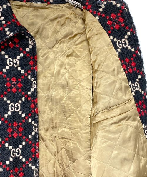GUCCI（グッチ）GUCCI (グッチ) Macro GG diamond wool jacket ブラック×レッド サイズ:52の古着・服飾アイテム