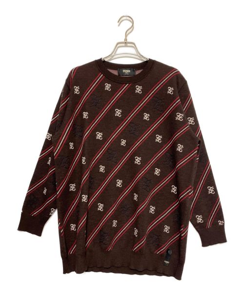 FENDI（フェンディ）FENDI (フェンディ) ストライプロゴ柄ニット ブラウン サイズ:SIZE 52の古着・服飾アイテム