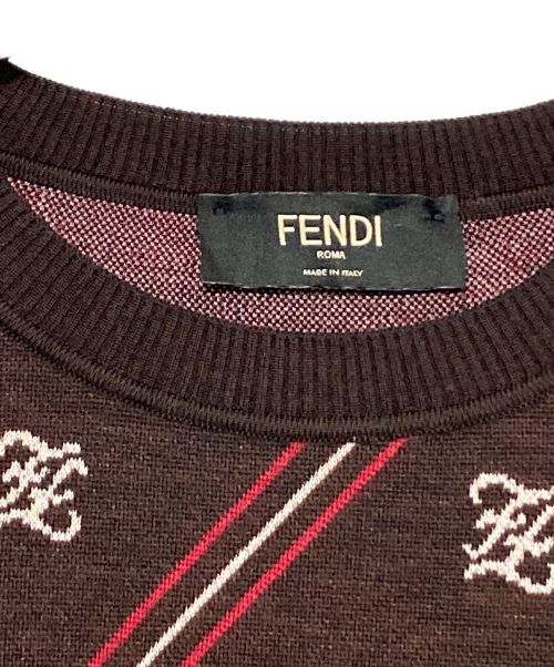 FENDI（フェンディ）FENDI (フェンディ) ストライプロゴ柄ニット ブラウン サイズ:SIZE 52の古着・服飾アイテム