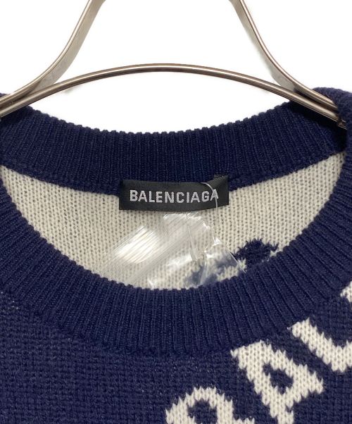 BALENCIAGA（バレンシアガ）BALENCIAGA (バレンシアガ) 総柄オーバーサイズニット ネイビー サイズ:SIZE Lの古着・服飾アイテム
