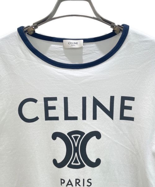 CELINE（セリーヌ）CELINE (セリーヌ) トリオンフロゴリンガーTシャツ ホワイト×ネイビー サイズ:XSの古着・服飾アイテム