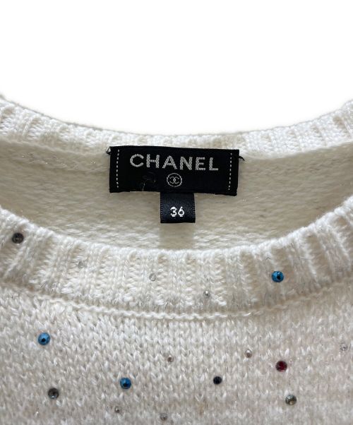 CHANEL（シャネル）CHANEL (シャネル) スワロフスキーニット アイボリー×ピンク サイズ:36の古着・服飾アイテム