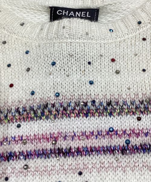 CHANEL（シャネル）CHANEL (シャネル) スワロフスキーニット アイボリー×ピンク サイズ:36の古着・服飾アイテム