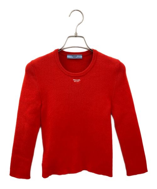 PRADA（プラダ）PRADA (プラダ) フロントロゴコットンセーター レッド サイズ:40の古着・服飾アイテム
