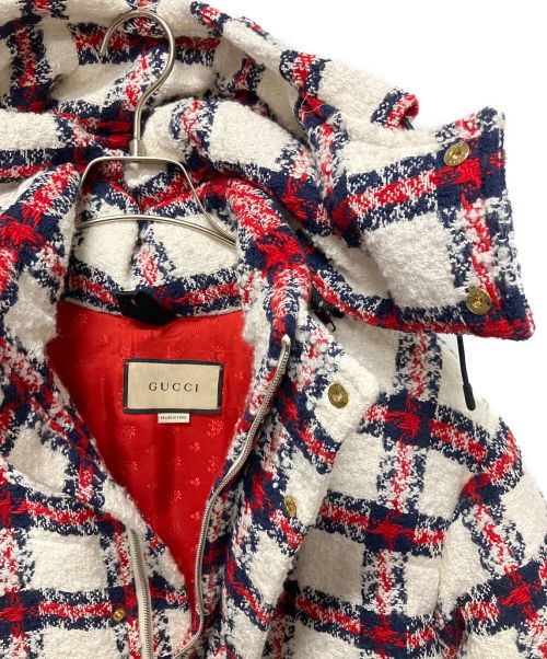 GUCCI（グッチ）GUCCI (グッチ) チェックツイードボンバージャケット  ホワイト サイズ:34の古着・服飾アイテム