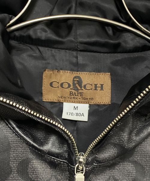 COACH（コーチ）COACH (コーチ) A BATHING APE (アベイシングエイプ) LEATHER SHARK HOODIE JACKET ブラック サイズ:SIZE Mの古着・服飾アイテム