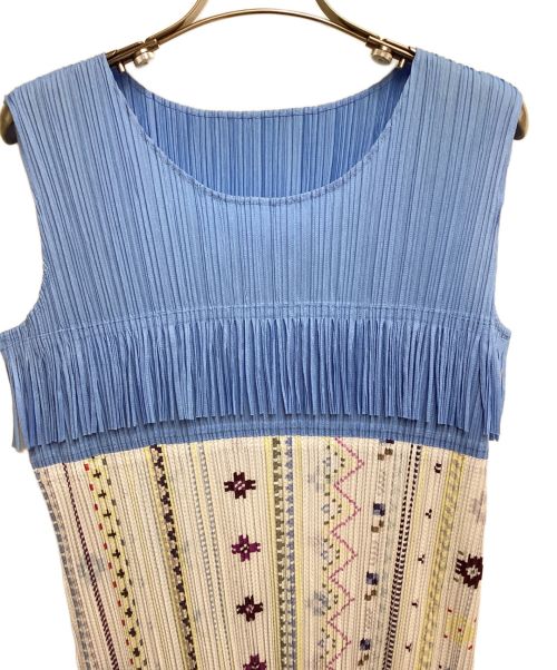 PLEATS PLEASE（プリーツプリーズ）PLEATS PLEASE (プリーツプリーズ) プリーツノースリーブワンピース ブルー サイズ:3の古着・服飾アイテム