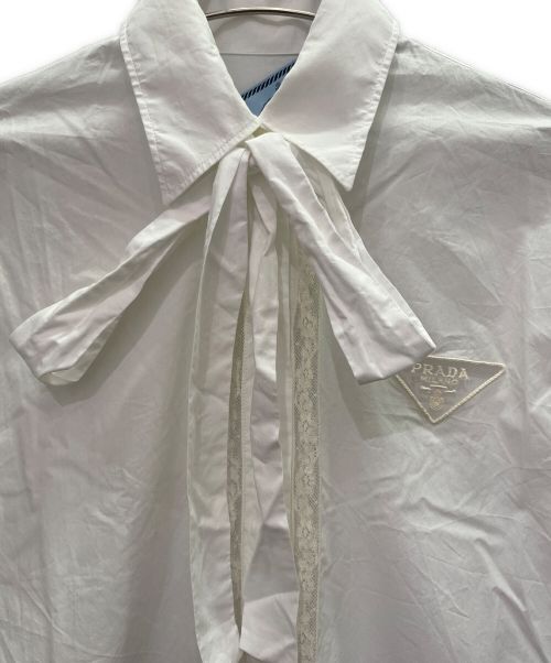 PRADA（プラダ）PRADA (プラダ) インターシャ ポプリン シャツドレス ワンピース  ホワイト サイズ:36の古着・服飾アイテム