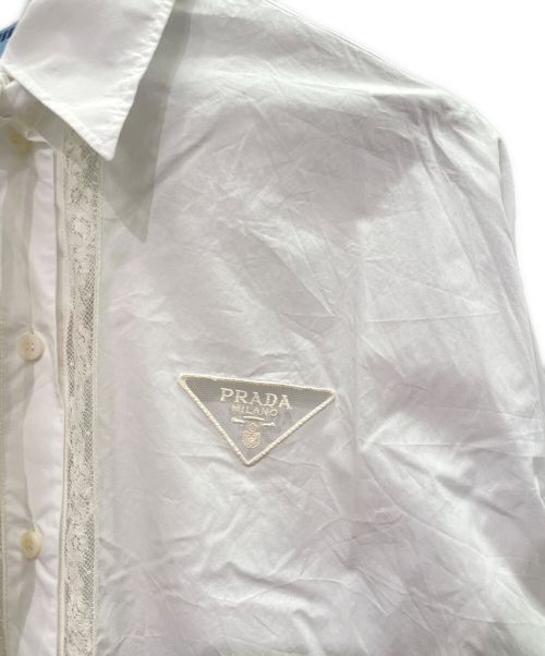 PRADA（プラダ）PRADA (プラダ) インターシャ ポプリン シャツドレス ワンピース  ホワイト サイズ:36の古着・服飾アイテム