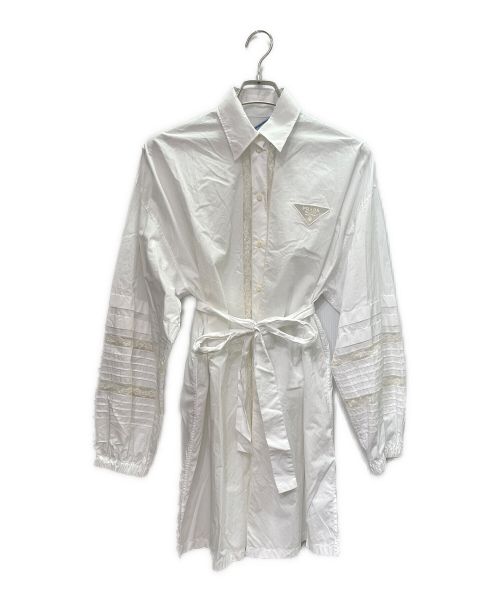 PRADA（プラダ）PRADA (プラダ) インターシャ ポプリン シャツドレス ワンピース  ホワイト サイズ:36の古着・服飾アイテム