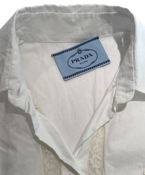 PRADA（プラダ）PRADA (プラダ) インターシャ ポプリン シャツドレス ワンピース  ホワイト サイズ:36の古着・服飾アイテム