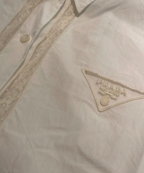 PRADA（プラダ）PRADA (プラダ) インターシャ ポプリン シャツドレス ワンピース  ホワイト サイズ:36の古着・服飾アイテム