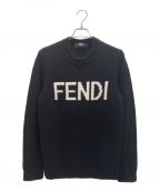 FENDIフェンディ）の古着「フロントロゴクルーネックニット」｜ブラック