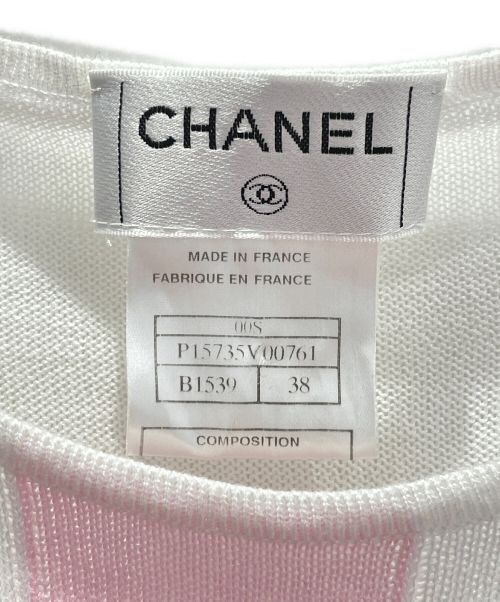 CHANEL（シャネル）CHANEL (シャネル) Cotton Sleeveless Knit ホワイト×ピンク サイズ:38の古着・服飾アイテム
