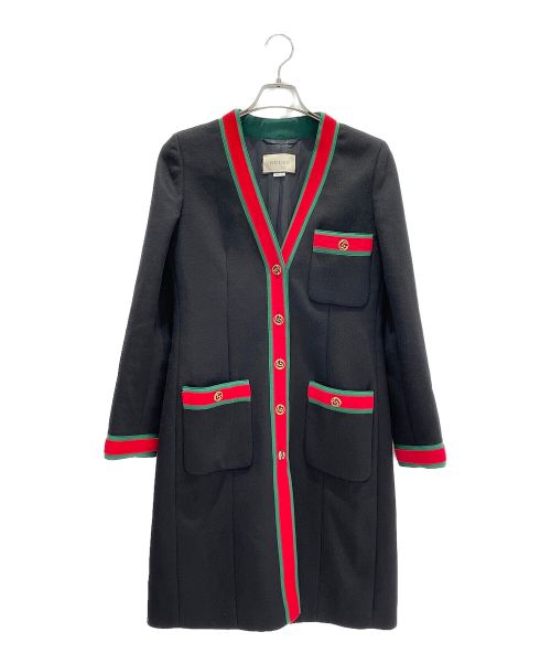 GUCCI（グッチ）GUCCI (グッチ) ウェブストライプノーカラーコート ブラック サイズ:40の古着・服飾アイテム