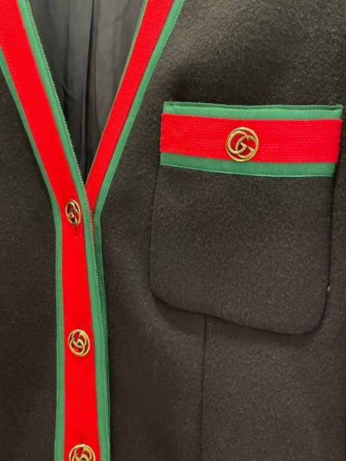 GUCCI（グッチ）GUCCI (グッチ) ウェブストライプノーカラーコート ブラック サイズ:40の古着・服飾アイテム