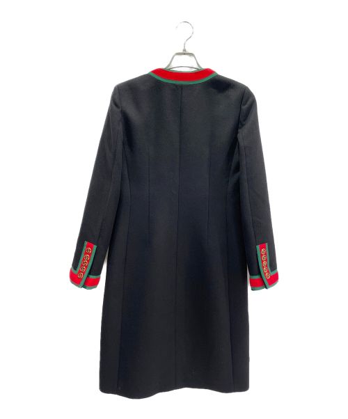 GUCCI（グッチ）GUCCI (グッチ) ウェブストライプノーカラーコート ブラック サイズ:40の古着・服飾アイテム