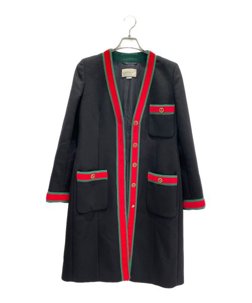 GUCCI（グッチ）GUCCI (グッチ) ウェブストライプノーカラーコート ブラック サイズ:40の古着・服飾アイテム