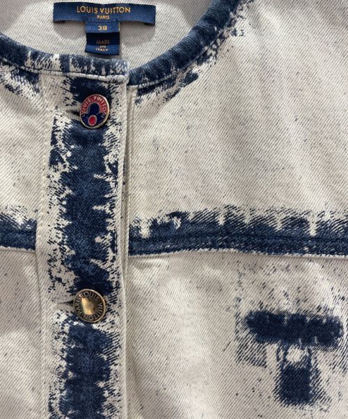 LOUIS VUITTON（ルイ ヴィトン）LOUIS VUITTON (ルイ ヴィトン) ノーカラーデニムジャケット ホワイト×インディゴ サイズ:38の古着・服飾アイテム