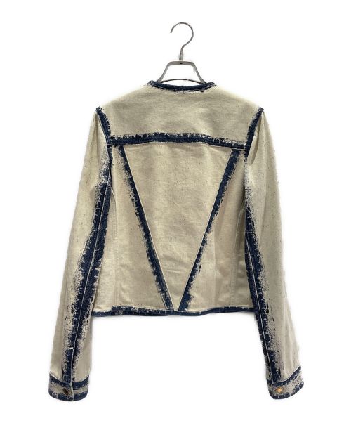 LOUIS VUITTON（ルイ ヴィトン）LOUIS VUITTON (ルイ ヴィトン) ノーカラーデニムジャケット ホワイト×インディゴ サイズ:38の古着・服飾アイテム