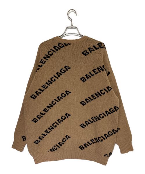 BALENCIAGA（バレンシアガ）BALENCIAGA (バレンシアガ)  Logo Jacquard Oversize Crew Neck Knit Sweater ベージュ×ブラック サイズ:XSの古着・服飾アイテム