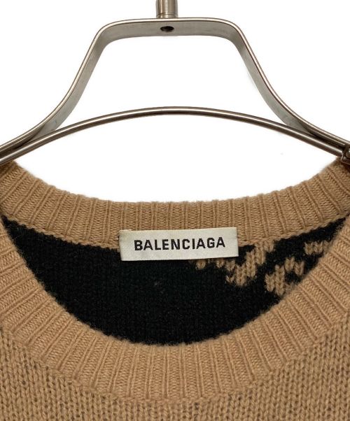 BALENCIAGA（バレンシアガ）BALENCIAGA (バレンシアガ)  Logo Jacquard Oversize Crew Neck Knit Sweater ベージュ×ブラック サイズ:XSの古着・服飾アイテム