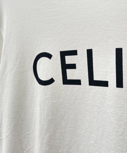 CELINE（セリーヌ）CELINE (セリーヌ) ロゴ ルーズ クルーネックカットソー ホワイト サイズ:Sの古着・服飾アイテム