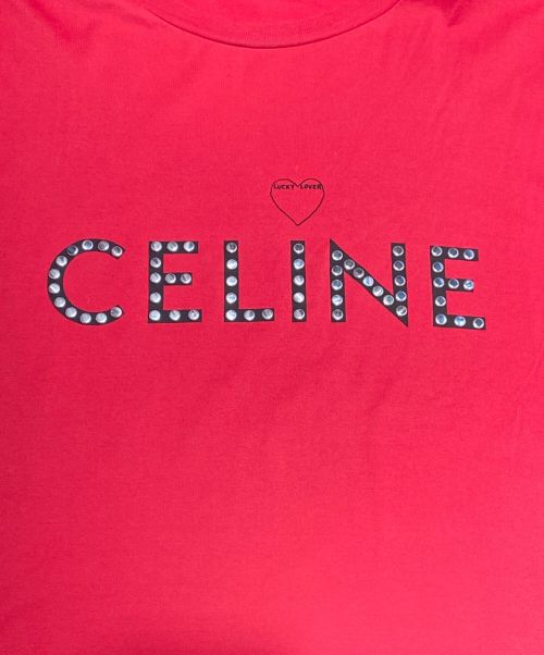 CELINE（セリーヌ）CELINE (セリーヌ) スタッズロゴTシャツ レッド サイズ:Lの古着・服飾アイテム