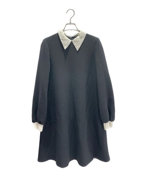 Christian Dior（クリスチャン ディオール）Christian Dior (クリスチャン ディオール) レースカラーウールワンピース ブラック サイズ:40の古着・服飾アイテム