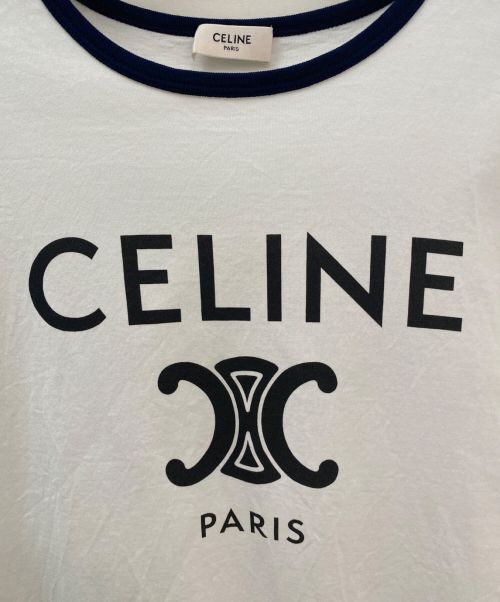 CELINE（セリーヌ）CELINE (セリーヌ) トリオンフリンガーTシャツ ホワイト×ネイビー サイズ:XSの古着・服飾アイテム