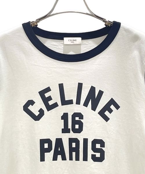 CELINE（セリーヌ）CELINE (セリーヌ) ロゴリンガーTシャツ ホワイト×ブラック サイズ:Mの古着・服飾アイテム