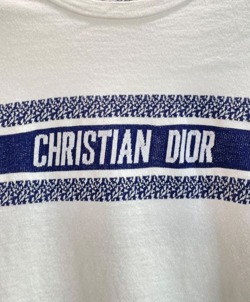 Christian Dior（クリスチャン ディオール）Christian Dior (クリスチャン ディオール) シグネチャーロゴ ライン Tシャツ ホワイト×ネイビー サイズ:Sの古着・服飾アイテム