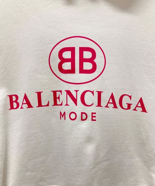 BALENCIAGA（バレンシアガ）BALENCIAGA (バレンシアガ) ロゴプリントパーカー/フーディ ホワイト×ピンク サイズ:Sの古着・服飾アイテム