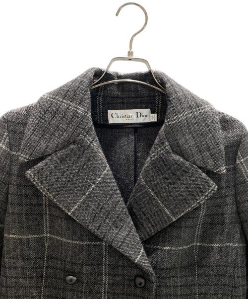 Christian Dior（クリスチャン ディオール）Christian Dior (クリスチャン ディオール) チェック柄ロングフレアチェスターコート グレー サイズ:38の古着・服飾アイテム
