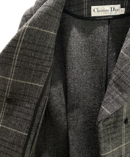 Christian Dior（クリスチャン ディオール）Christian Dior (クリスチャン ディオール) チェック柄ロングフレアチェスターコート グレー サイズ:38の古着・服飾アイテム