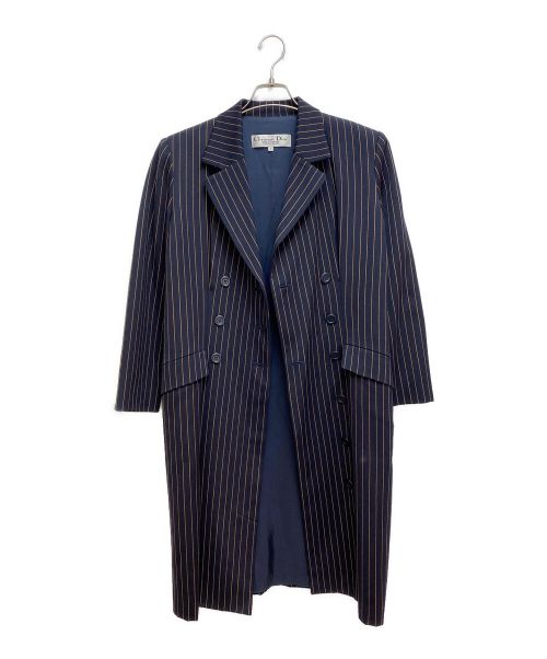 Christian Dior（クリスチャン ディオール）Christian Dior (クリスチャン ディオール) ストライプチェスターコート ネイビー×ブラウン サイズ:9の古着・服飾アイテム