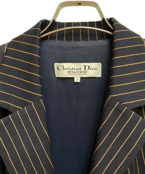 Christian Dior（クリスチャン ディオール）Christian Dior (クリスチャン ディオール) ストライプチェスターコート ネイビー×ブラウン サイズ:9の古着・服飾アイテム