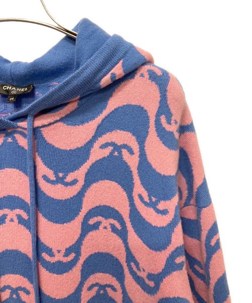 CHANEL（シャネル）CHANEL (シャネル) ココマークカシミヤ総柄ニットパーカー ブルー×ピンク サイズ:38の古着・服飾アイテム