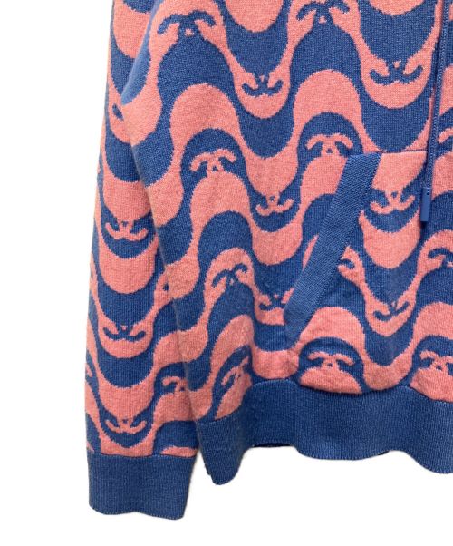 CHANEL（シャネル）CHANEL (シャネル) ココマークカシミヤ総柄ニットパーカー ブルー×ピンク サイズ:38の古着・服飾アイテム
