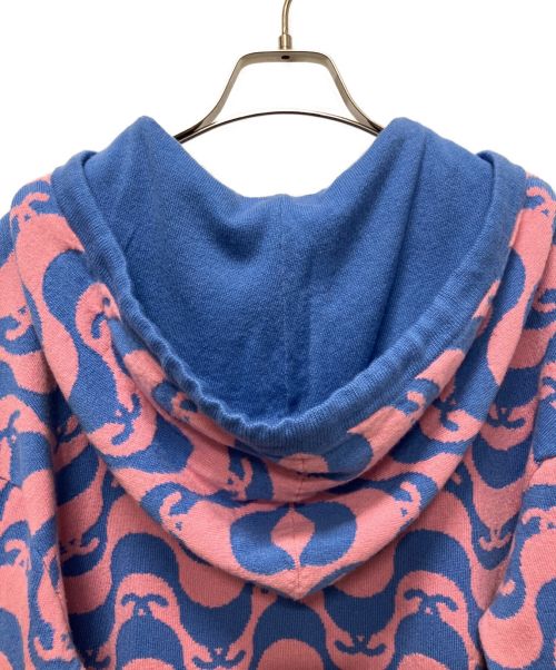 CHANEL（シャネル）CHANEL (シャネル) ココマークカシミヤ総柄ニットパーカー ブルー×ピンク サイズ:38の古着・服飾アイテム