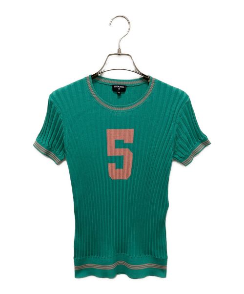 CHANEL（シャネル）CHANEL (シャネル) No.5 バックココマーク リブカットソー グリーン サイズ: 38の古着・服飾アイテム