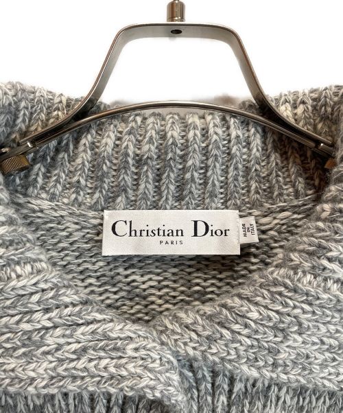 Christian Dior（クリスチャン ディオール）Christian Dior (クリスチャン ディオール) ネックロゴニットカーディガン グレー サイズ:36の古着・服飾アイテム
